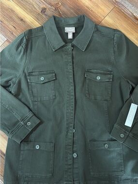 NEW Chico's Dark Olive Utility Jacket with Patch Pockets perfect for fall days